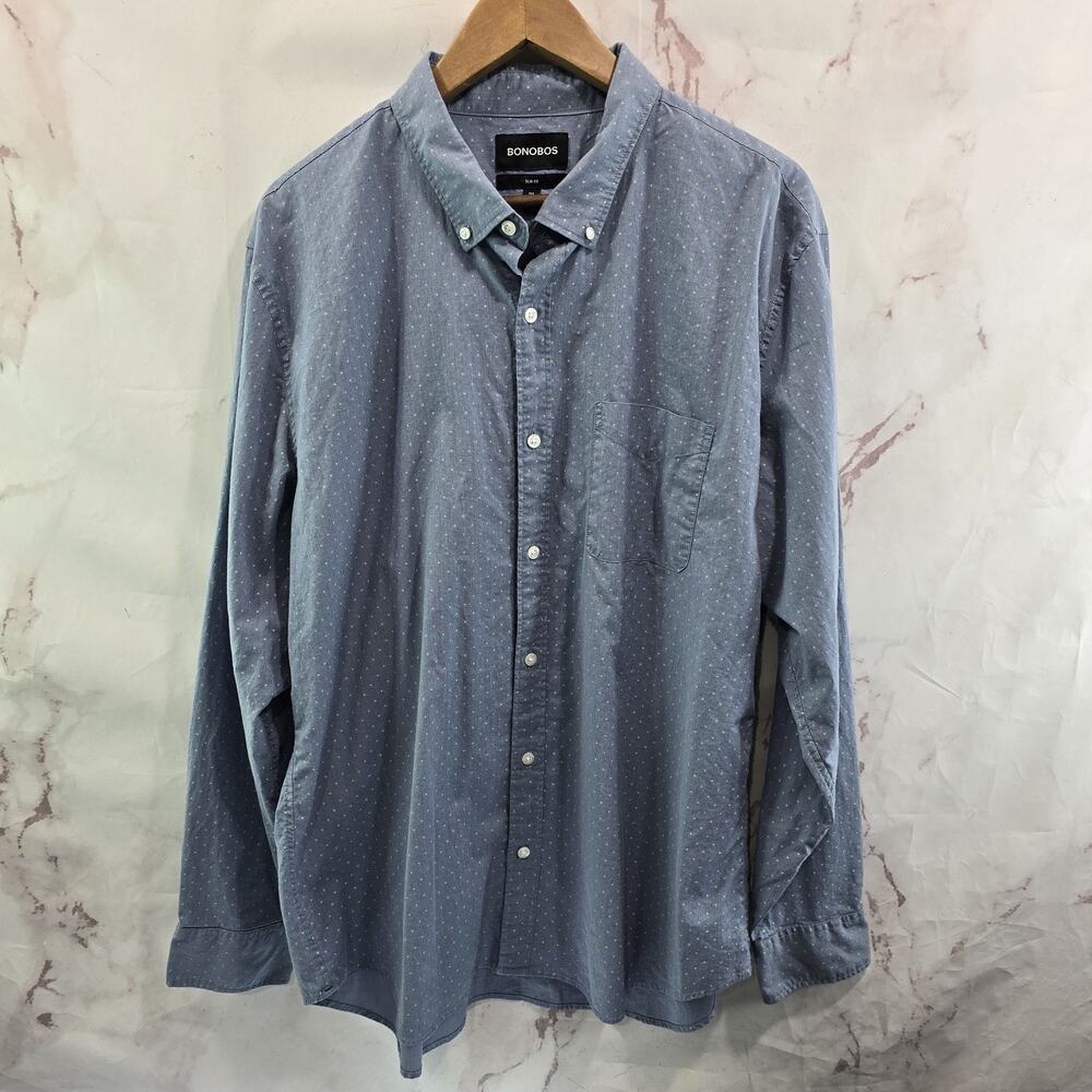 Bonobos Shirt Mens XXL Blue Green Button Down Polka Dot Long Sleeve Slim Fit